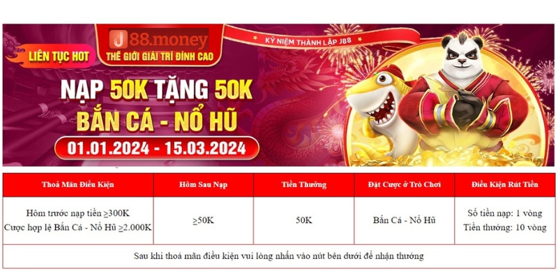 khuyến mãi j88 tặng 50k