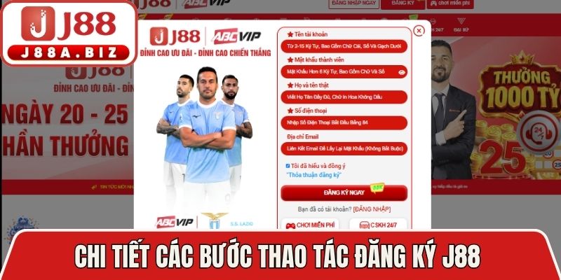 Chi tiết các bước thao tác đăng ký J88
